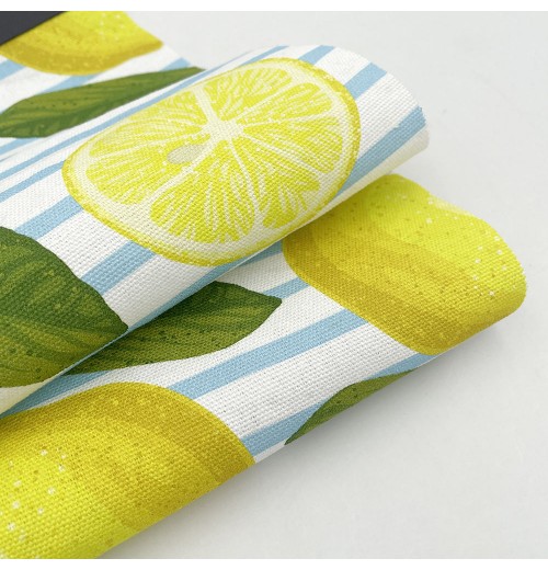 High quality fruit pattern design printed canvas navy blue stripe lemon environmentally friendly cotton fabric for hat High quality fruit pattern design printed canvas navy blue stripe lemon environmentally friendly cotton fabric for hat