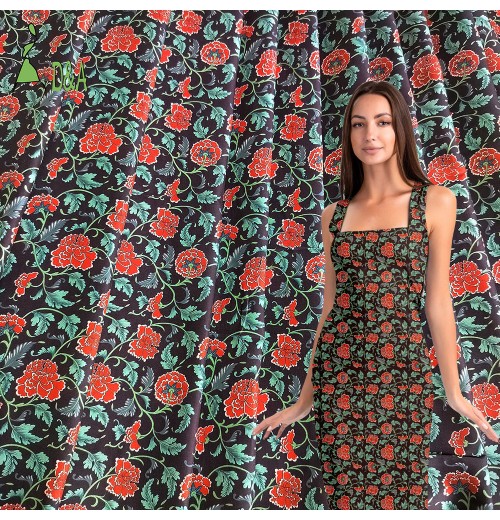 Vintage Red Flower Printed Cotton Fabric 100%Cotton Fabric For Garment Vintage Red Flower Printed Cotton Fabric 100%Cotton Fabric For Garment
